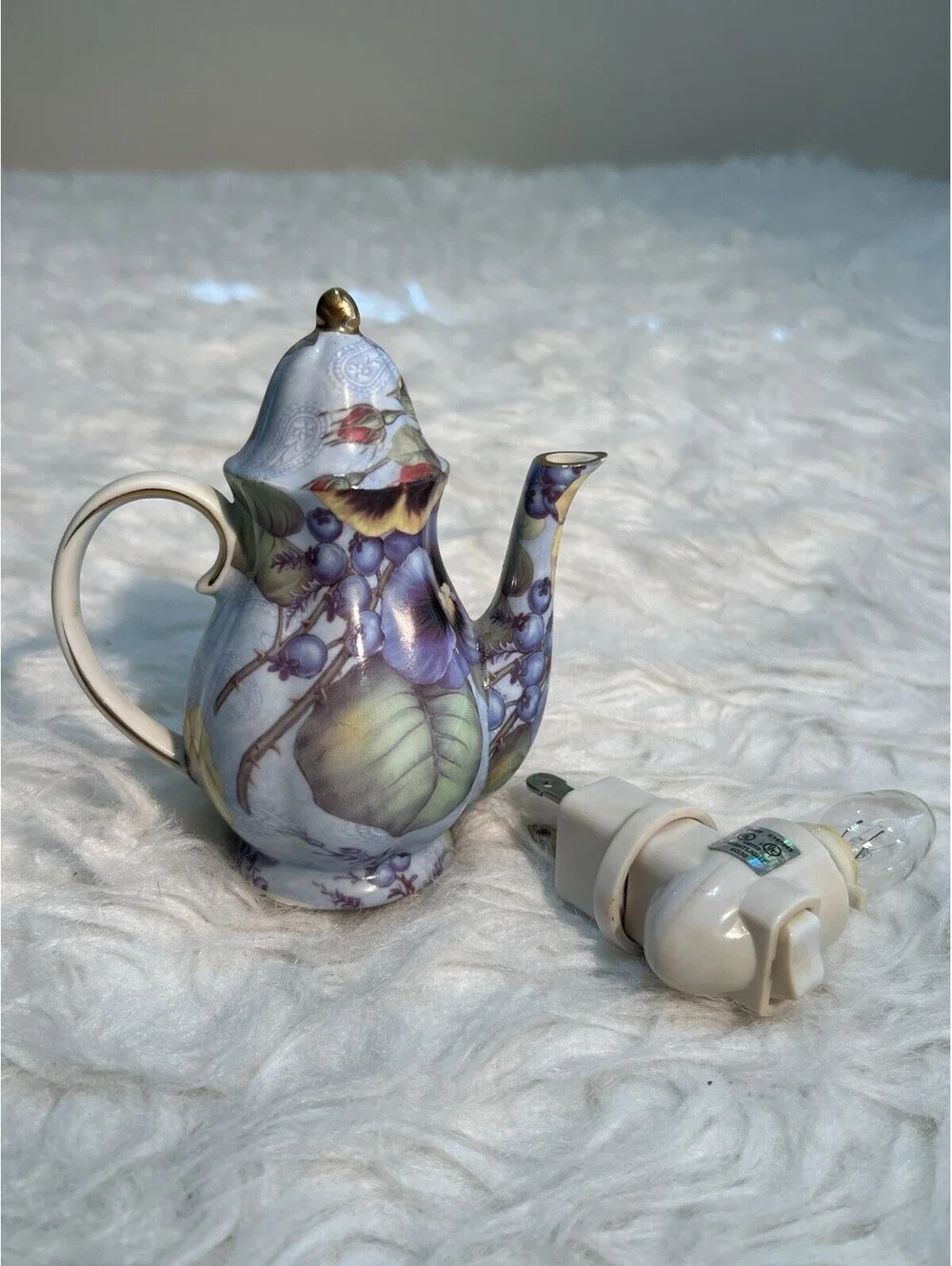 Apropos Home Teapot Night Light Porcelain: Floral & Fruit Decor